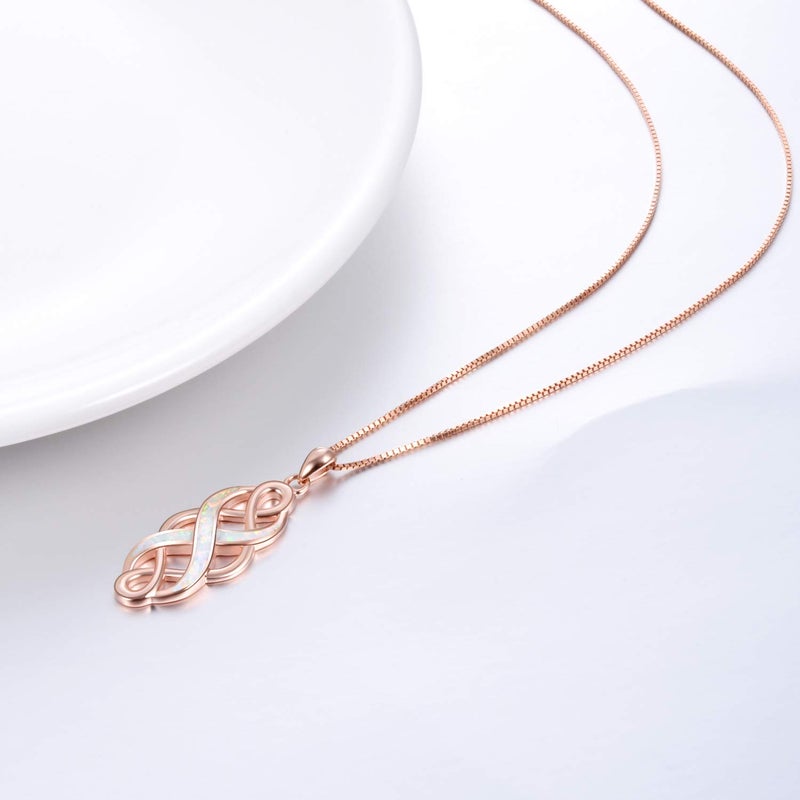 YFN Irish Celtic Knot Created Opal Pendant Necklace Infinity Love Sterling Silver CZ Jewelry 18" - Image 5